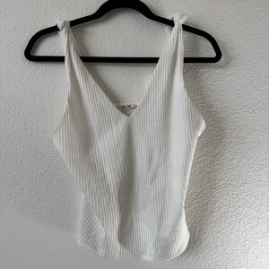 Miss Me White Ribbed V-Neck Tank Top Medium